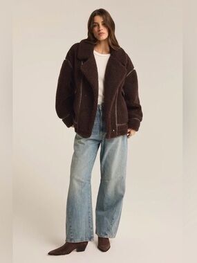 Women’s Dark Brown Teddy Jacket with Oversized Collar